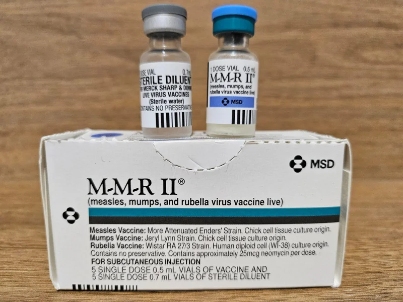 M-M-R II measles, mumps and rubella vaccine box by MSD, a live attenuated MMR vaccine used in Singapore