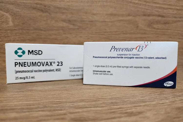 Pneumovax 23 and Prevenar 13 pneumococcal vaccine boxes, used against pneumonia and meningitis in Singapore